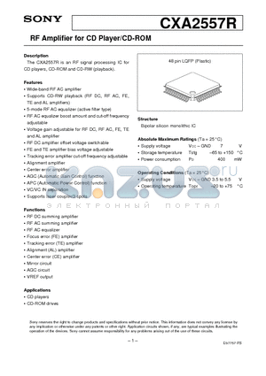 CXA2557 datasheet - RF Amplifier for CD Player/CD-ROM