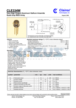 CLE334W datasheet - Very High Output Aluminum Gallium Arsenide Quad chip IRED Array