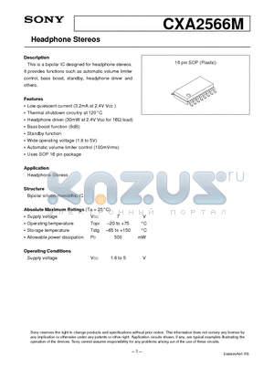 CXA2566M datasheet - Headphone Stereos