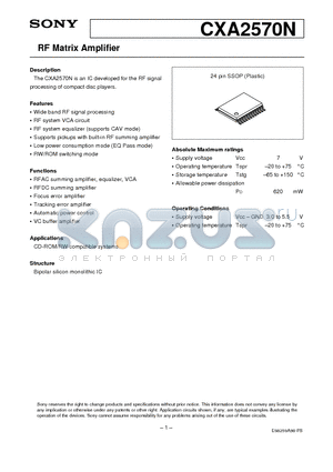 CXA2570N datasheet - RF Matrix Amplifier