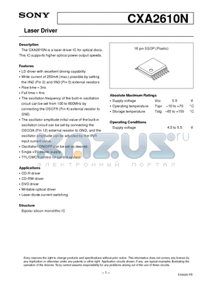 CXA2610N datasheet - Laser Driver