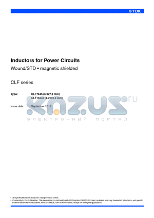 CLF10040 datasheet - Inductors for Power Circuits