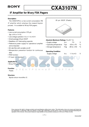 CXA3107N datasheet - IF Amplifier for M-ary FSK Pagers