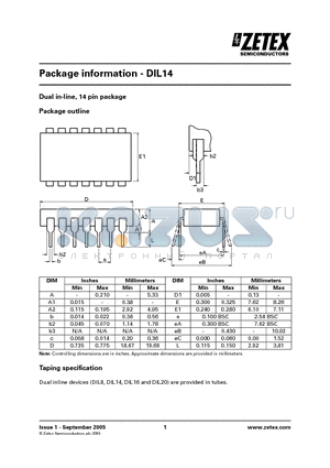 DIL14 datasheet - Dual in-line, 14 pin package