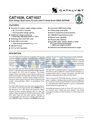 CAT1026RD4I-30TE13 datasheet - Dual Voltage Supervisory Circuits with I2C Serial 2k-bit CMOS EEPROM