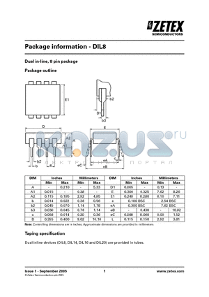 DIL8 datasheet - Dual in-line, 8 pin package