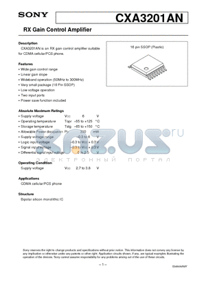 CXA3201AN datasheet - RX Gain Control Amplifier