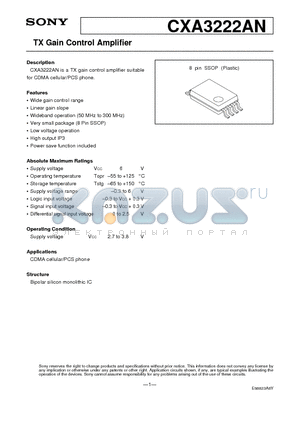 CXA3222AN datasheet - TX Gain Control Amplifier