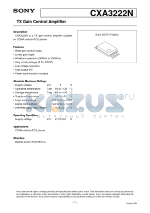 CXA3222N datasheet - TX Gain Control Amplifier