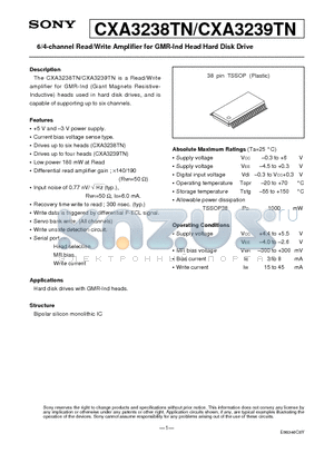 CXA3239TN datasheet - 6/4-channel Read/Write Amplifier for GMR-Ind Head Hard Disk Drive
