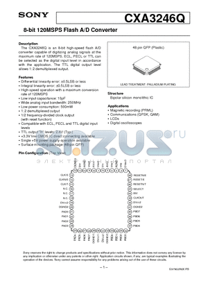 CXA3246Q datasheet - 8-bit 120MSPS Flash A/D Converter