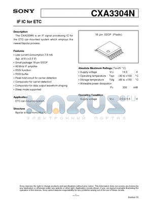 CXA3304N datasheet - IF IC for ETC