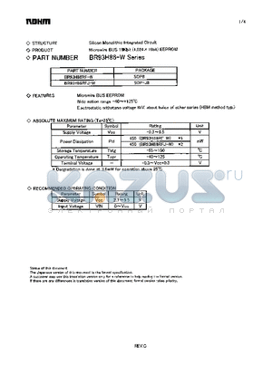 BR93H86-W datasheet - Microwire BUS 16Kbit (1,024 x 16bit) EEPROM