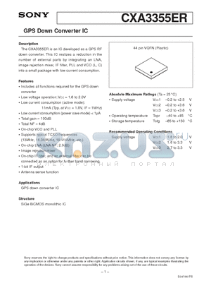 CXA3355ER datasheet - GPS Down Converter IC