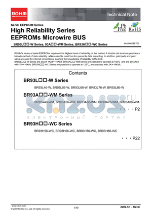 BR93L46-W datasheet - High Reliability Series EEPROMs Microwire BUS