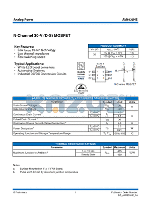 AM1936NE datasheet - N-Channel 30-V (D-S) MOSFET