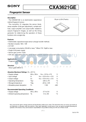 CXA3621GE datasheet - Fingerprint Sensor