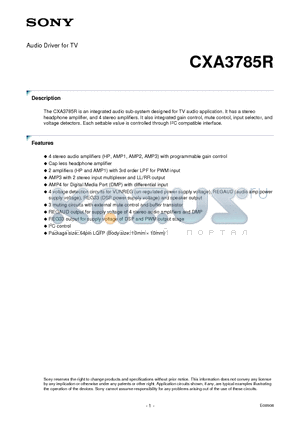 CXA3785R datasheet - Audio Driver for TV