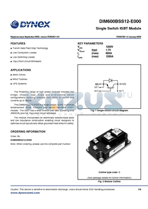 DIM600BSS12-E000 datasheet - Single Switch IGBT Module
