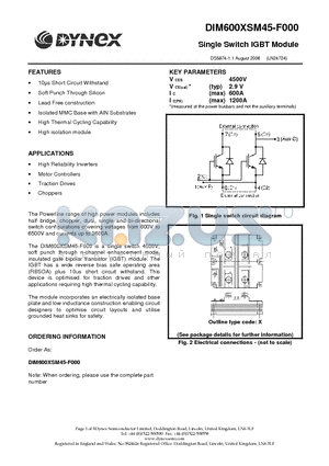 DIM600XSM45-F000 datasheet - Single Switch IGBT Module