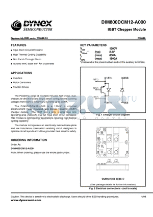 DIM800DCM12-A000 datasheet - IGBT Chopper Module