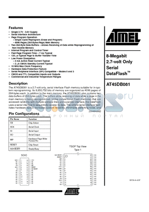 AT45DB081 datasheet - 8-Megabit 2.7-volt Only Serial DataFlash