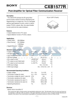 CXB1577R datasheet - Post-Amplifier for Optical Fiber Communication Receiver