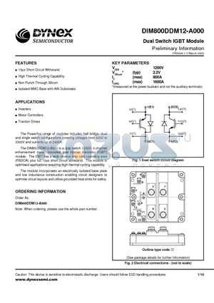 DIM800DDM12 datasheet - Dual Switch IGBT Module Preliminary Information