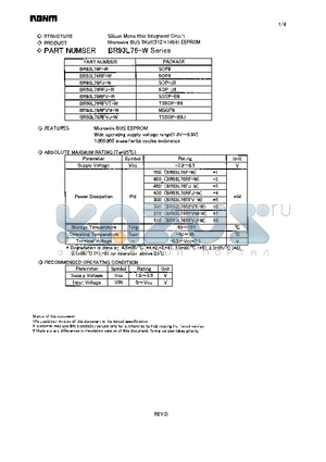 BR93L76F-W datasheet - Microwire BUS 8Kbit(512 x 16bit) EEPROM