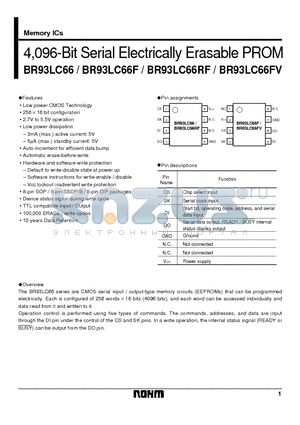 BR93LC66F datasheet - 4,096-Bit Serial Electrically Erasable PROM