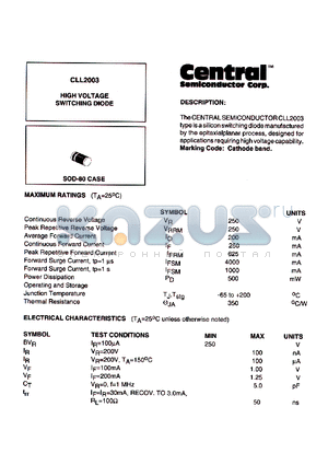 CLL2003 datasheet - HIGH VOLTAGE SWITHCING DIODE