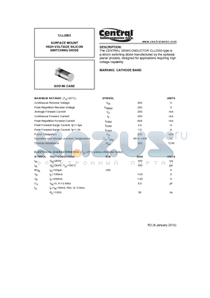 CLL2003_10 datasheet - SURFACE MOUNT HIGH VOLTAGE SILICON SWITCHING DIODE