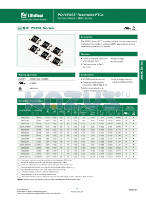 2920L300 datasheet - POLY-FUSE^ Resettable PTCs Surface Mount > 2920L Series