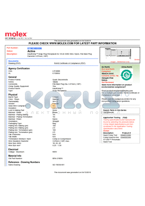 BRA-2180N datasheet - InsulKrimp Snap Plug Receptacle for 18-22 AWG Wire, Nylon, Fits Male PlugDiameter 4.57mm (.180