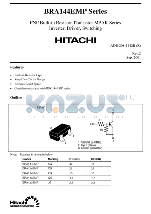 BRA124EMP datasheet - PNP Built-in Resistor Transistor MPAK Series Inverter, Driver, Switching