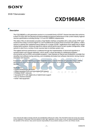 CXD1968AR datasheet - DVB-T Demodulator