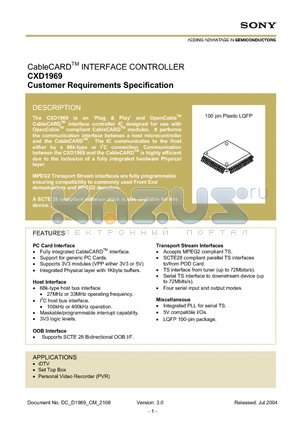 CXD1969 datasheet - CableCARDTM INTERFACE CONTROLLER