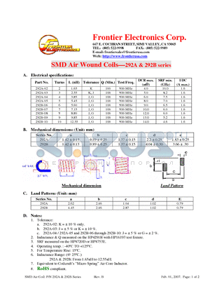 292A datasheet - SMD Air Wound Coils