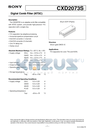 CXD2073S datasheet - Digital Comb Filter (NTSC)