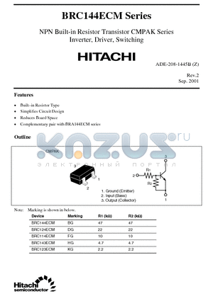 BRC114ECM datasheet - NPN Built-in Resistor Transistor CMPAK Series Inverter, Driver, Switching