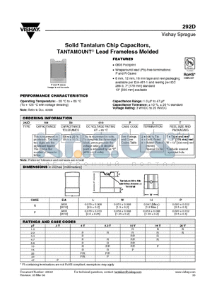 292D226X_004P2T datasheet - Solid Tantalum Chip Capacitors, TANTAMOUNT^ Lead Frameless Molded