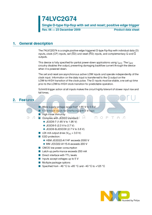 74LVC2G74DP datasheet - Single D-type flip-flop with set and reset; positive edge trigger