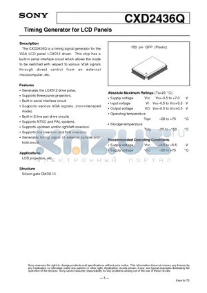 CXD2436Q datasheet - Timing Generator for LCD Panels