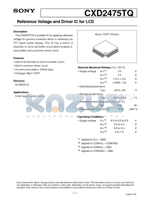 CXD2475TQ datasheet - Reference Voltage and Driver IC for LCD