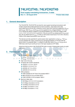 74LVC2T45GT datasheet - Dual supply translating transceiver; 3-state