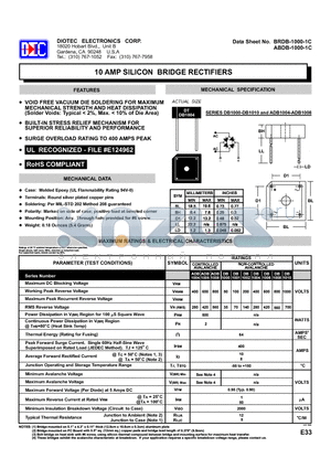 BRDB-1000-1C datasheet - 10 AMP SILICON BRIDGE RECTIFIERS