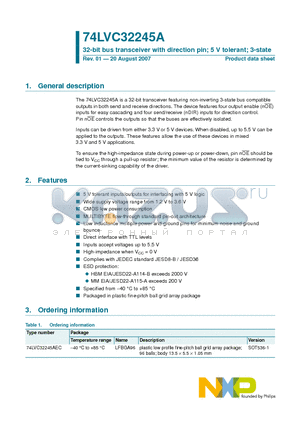 74LVC32245A datasheet - 32-bit bus transceiver with direction pin; 5 V tolerant; 3-state