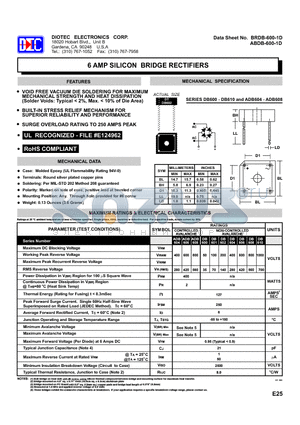 BRDB-600-1D datasheet - 6 AMP SILICON BRIDGE RECTIFIERS