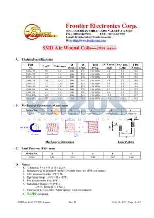 293A-120 datasheet - SMD Air Wound Coils