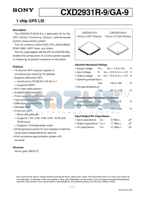 CXD2931GA-9 datasheet - 1 chip GPS LSI